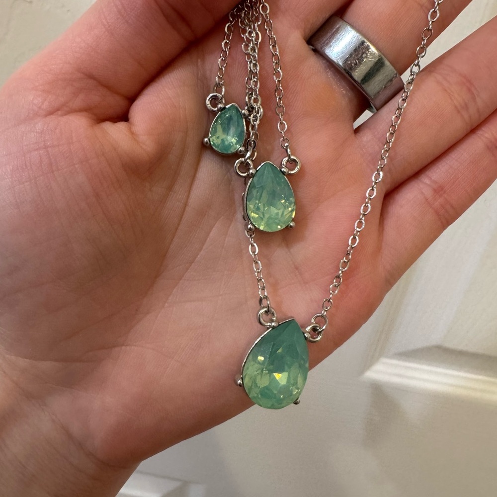 Paparazzi Silver and Green Teardrop Necklace and Earrings